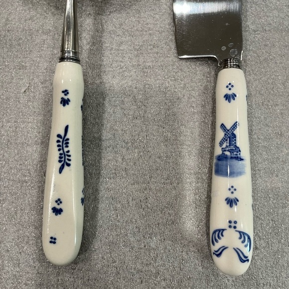 Vintage Elesva Delft Blue Cheese Slicer & Knife Stainless Steel Holland Windmill - Picture 5 of 6
